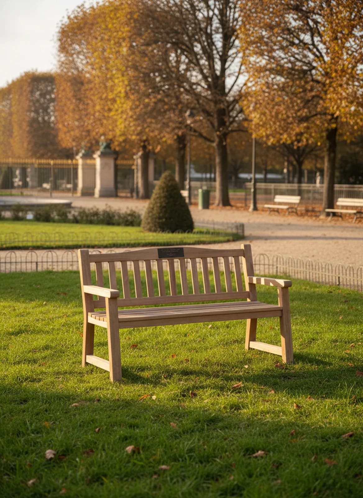 Banc de Mémoire® dans un parc parisien en automne